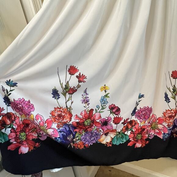 Eshakti Black White Floral Skirt Midi Dress, Size 2X / 20W Wedding Guest Party - Picture 3 of 8